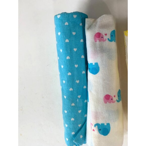 Lot of 3 Receiving Blanket Rubber duckie Elephants Hearts Yellow Blue Pink Unise - Picture 4 of 4